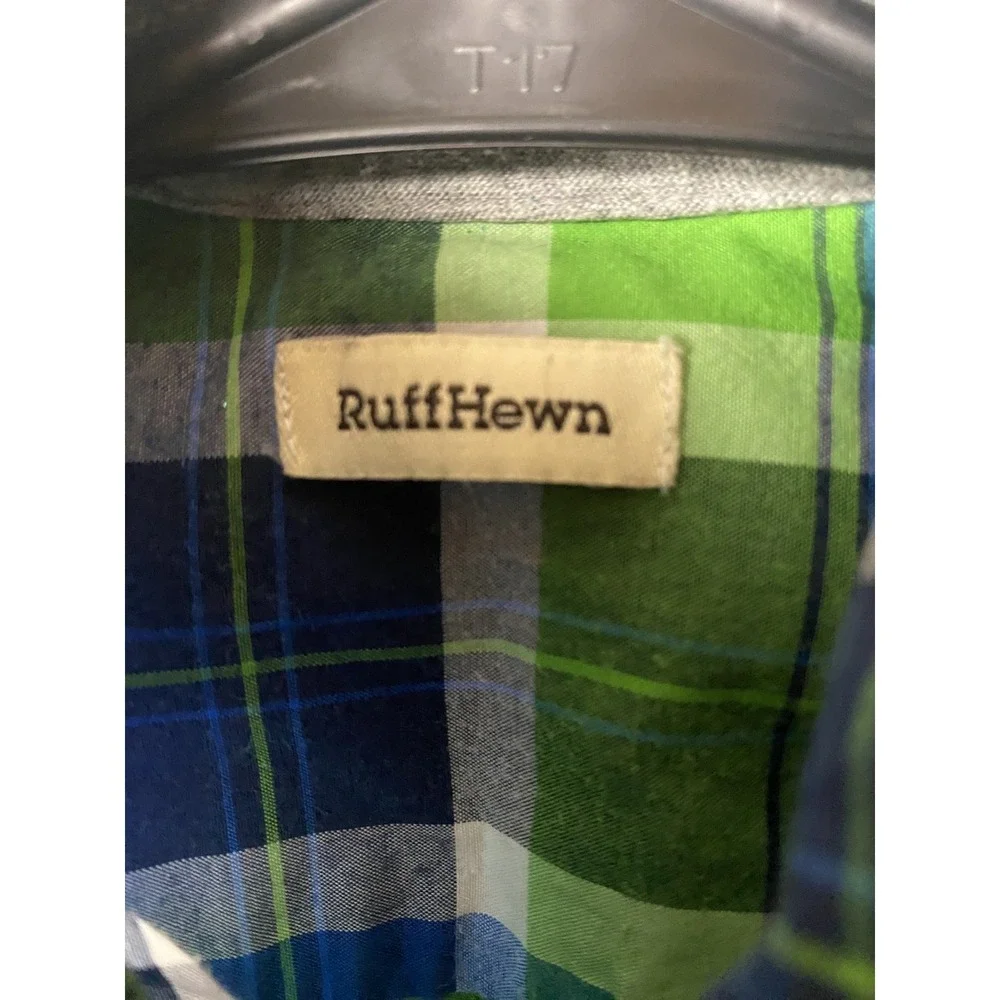 Ruff Hewn Boys 5 Plaid Short Sleeve Shirt Green Blue